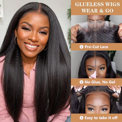 70% Off 8x5 Pre Cut Lace Closure Wig Kinky Striaght Yaki Virgin Human Hair Flash Sale ｜QT Hair