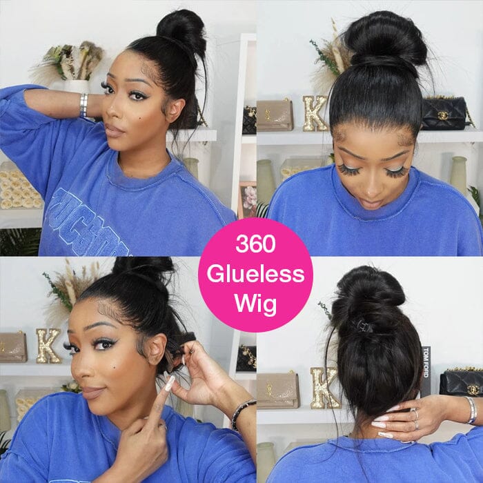 QT Silky Straight Invisi Strap 360 Lace Frontal Wig Pre Plucked Snug Fit Virgin Human Hair