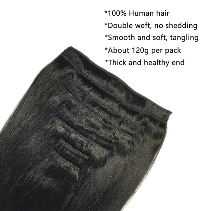 QT Straight Clips in Human Hair Extension Natural Black Ponytail Virgin Human Hair ｜QT Hair