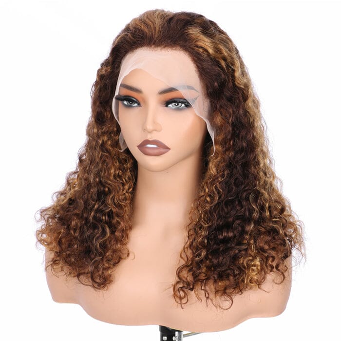 QT SDD New Pixie Curly Lace Frontal Wig Pre Plucked Highlight Color Human Hair