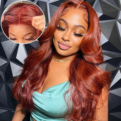 Reddish Brown Color Glueless 8*5 Pre Cut Lace Wig Pre Plucked Body Wave Human Hair