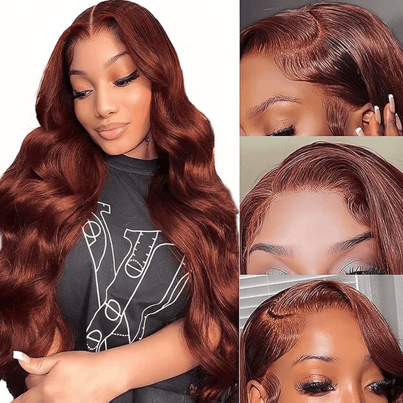 Reddish Brown Color Glueless 8*5 Pre Cut Lace Wig Pre Plucked Body Wave Human Hair