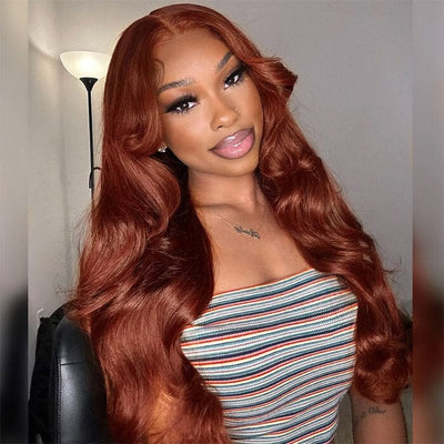 Reddish Brown Color Glueless 8*5 Pre Cut Lace Wig Pre Plucked Body Wave Human Hair