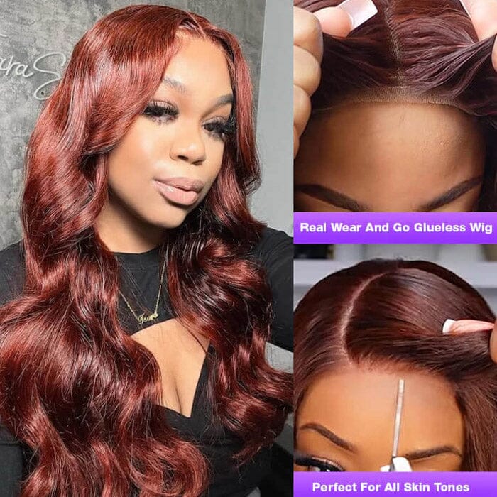 Reddish Brown Color Glueless 8*5 Pre Cut Lace Wig Pre Plucked Body Wave Human Hair