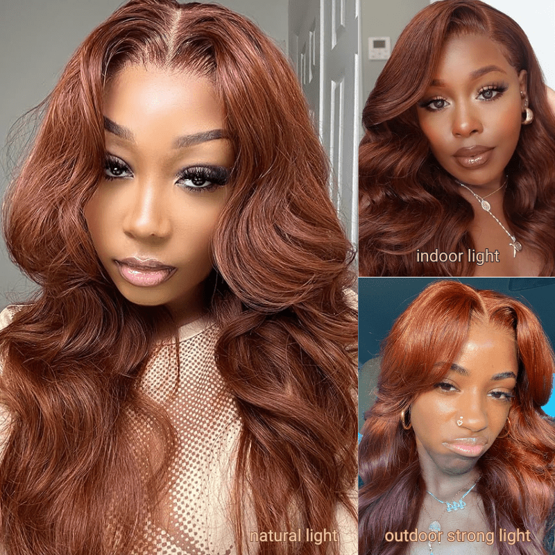 Reddish Brown Color Glueless 8*5 Pre Cut Lace Wig Pre Plucked Body Wave Human Hair