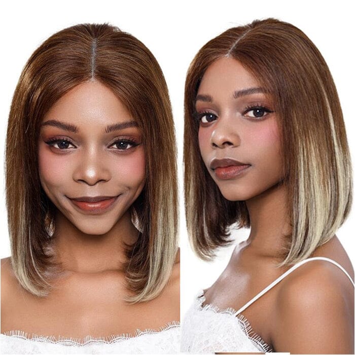 Short Bob Brown Color Omber Highlight Honey Blonde 13x4 Lace Frontal Wigs Human Hair ｜QT Hair