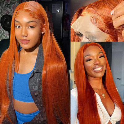 Silky Straight Transparent Lace Frontal Wigs Orange Ginger QT Human Hair ｜QT Hair