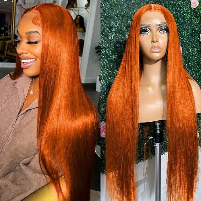 Silky Straight Transparent Lace Frontal Wigs Orange Ginger QT Human Hair ｜QT Hair