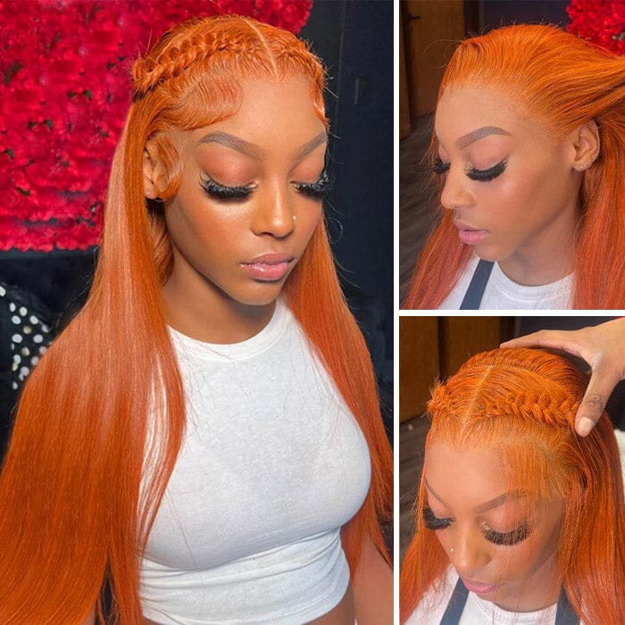 Silky Straight Transparent Lace Frontal Wigs Orange Ginger QT Human Hair ｜QT Hair