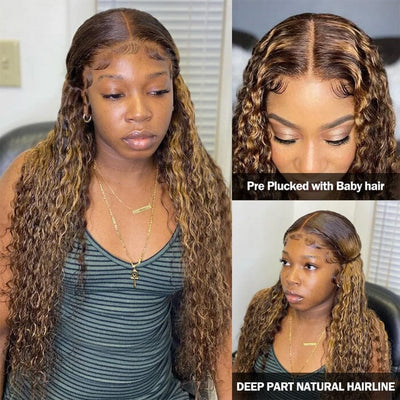 QT Flash Deal Ombre Highlight Water Wave Lace Frontal Wig Wet and Wavy Human Hair