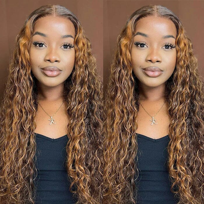 QT Flash Deal Ombre Highlight Water Wave Lace Frontal Wig Wet and Wavy Human Hair