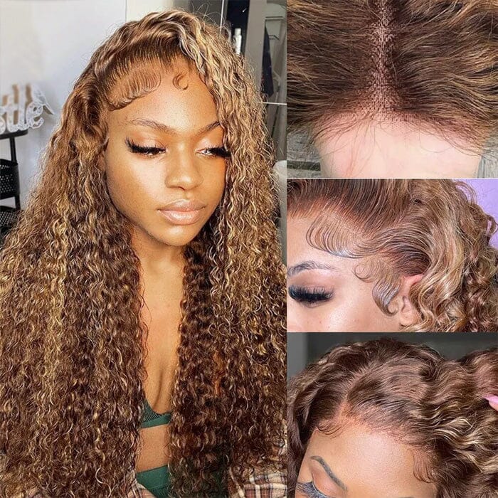 Wet and Wavy 8x5 Pre Cut Lace Wig Pre Plucked Ombre Highlight Water Wave Human Hair