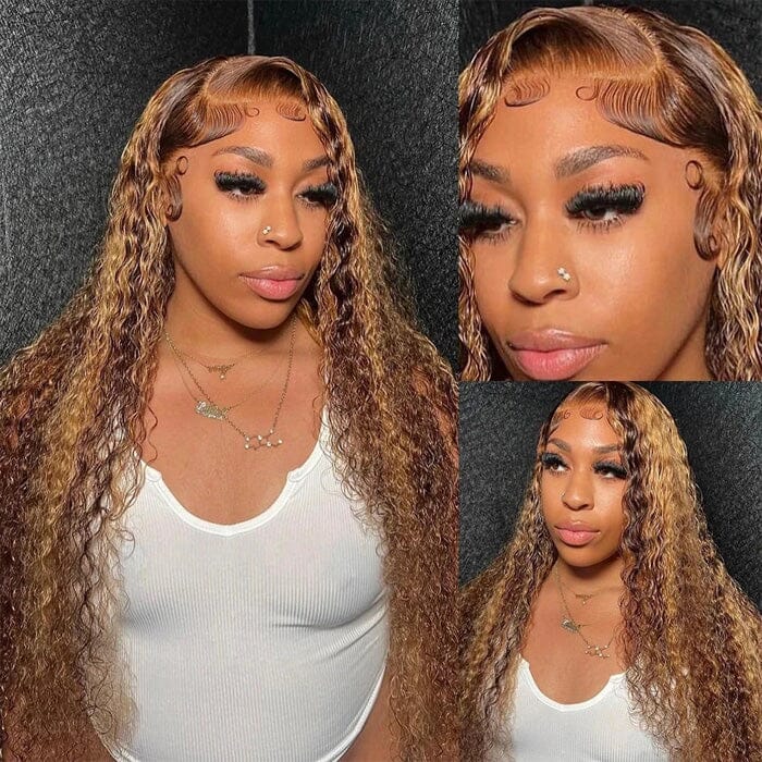 QT Flash Deal Ombre Highlight Water Wave Lace Frontal Wig Wet and Wavy Human Hair