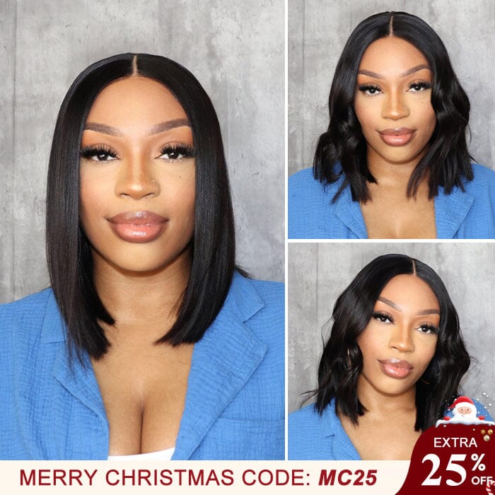 Yaki Straight Bob Lace Frontal Wig Pre Plucked Kinky Straight Lace Closure Wig Glueless Virgin Human Hair