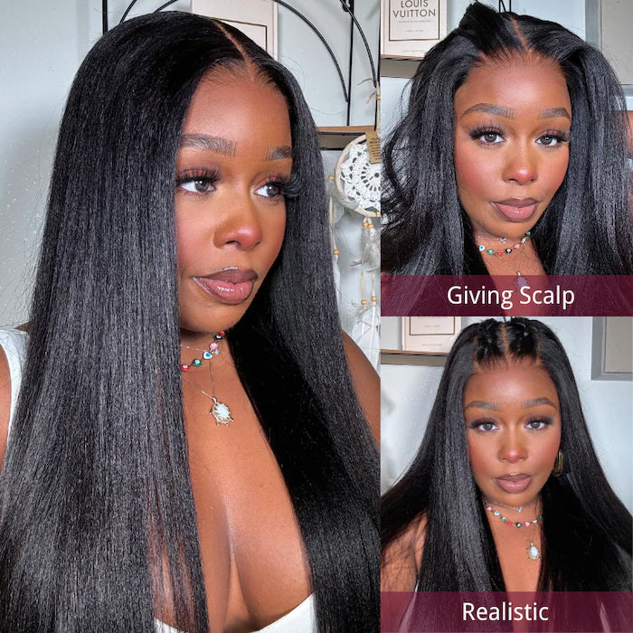 QT 70% Off Yaki Straight Glueless 8x5 Pre Cut Lace Wig Pre Plucked Human Hair