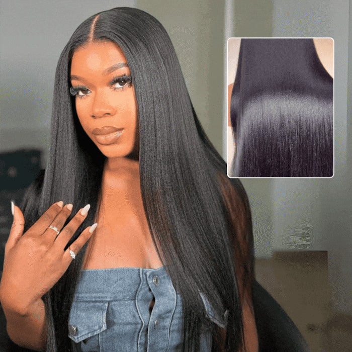 Yaki Straight Glueless 8x5 Pre Cut Lace Wig Pre Plucked QT Virgin Human Hair