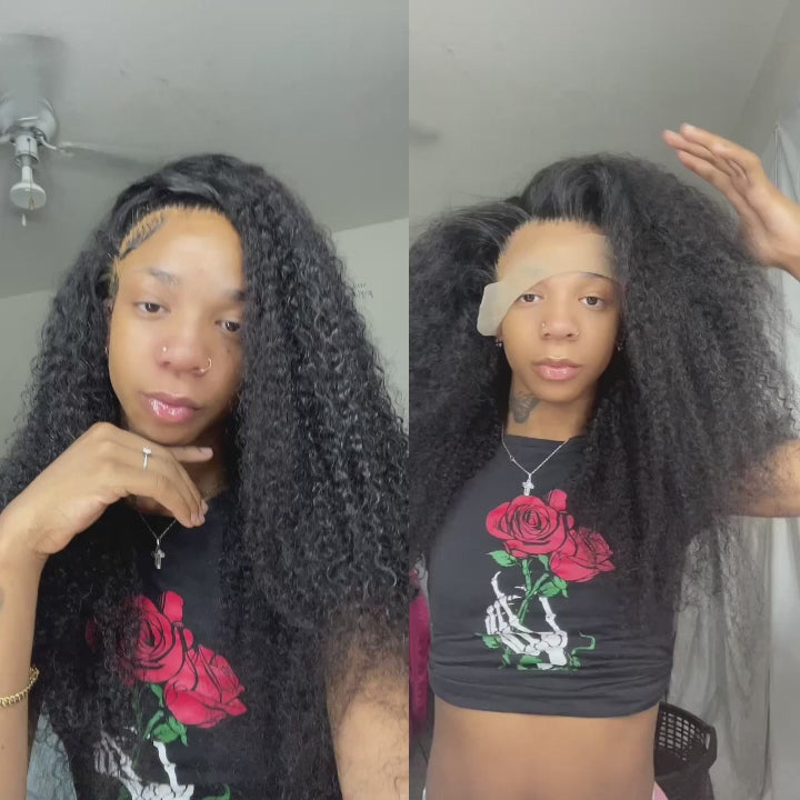 QT Jerry Curl 13x4 Transparent Lace Frontal Wig Pre Plucked Curly Human Hair