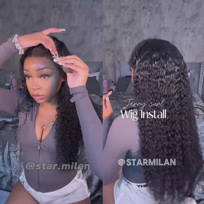 QT Jerry Curl 13x4 Transparent Lace Frontal Wig Pre Plucked Curly Human Hair