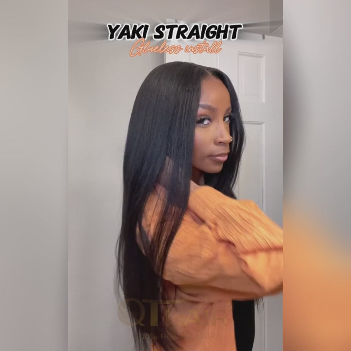 Yaki Straight Glueless 8x5 Pre Cut Lace Wig Pre Plucked QT Virgin Human Hair